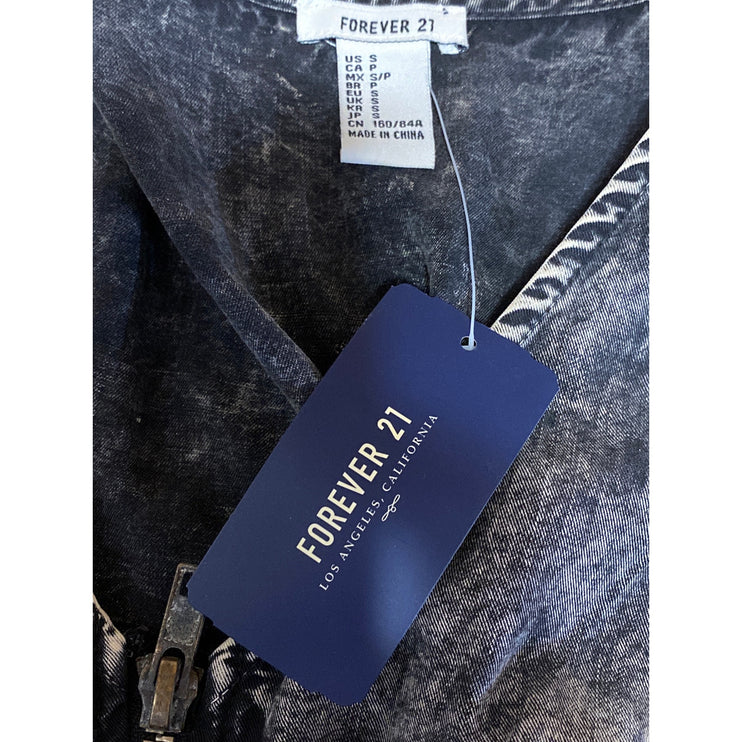 NEW Forever 21 Gray V-Neck Sleeveless Zip Up Mini A-Line Tank Denim Dress Size S