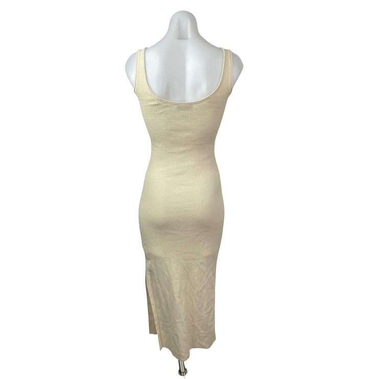 & Other Stories Cream Rib Knit Linen Sleeveless Tank Slit Maxi Sweater Dress XS