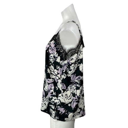 Halogen Women's Black Floral Lace Trim Sleeveless Cami Camisole Tank Top Size S
