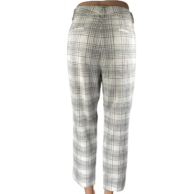Ann Taylor Women White Black Plaid High Rise Straight Leg Trousers Pants Size 8