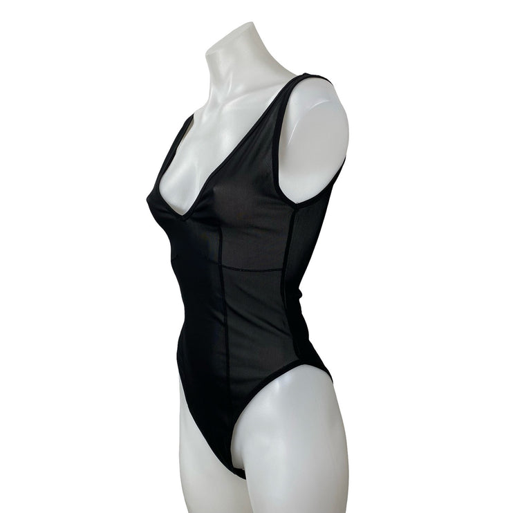 Zara Women's Black Sheer Mesh Tulle Scoop Neck Sleeveless Tank Bodysuit Top Sz S