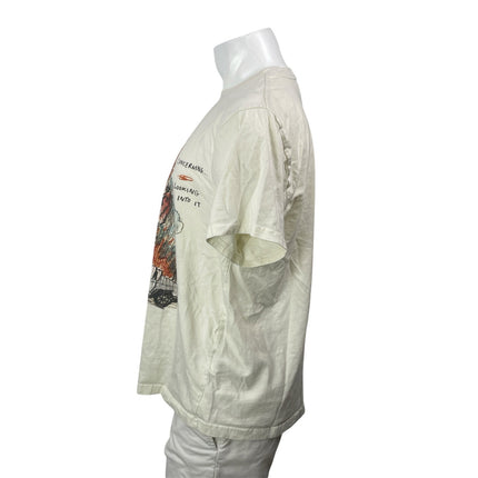 Teddy Fresh Men's Cream Elon Musk Flame Graphic Crew Neck T Shirt Tee Top Size L