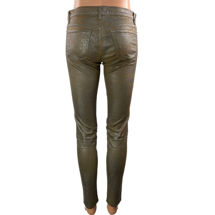 J Brand Tan Silver Metallic Coated Low Rise Slim Skinny Denim Jeans Size 25