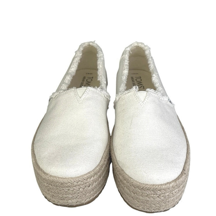 Toms Valencia Women's White Platform Espadrilles Slip On Flats Shoes Size 7