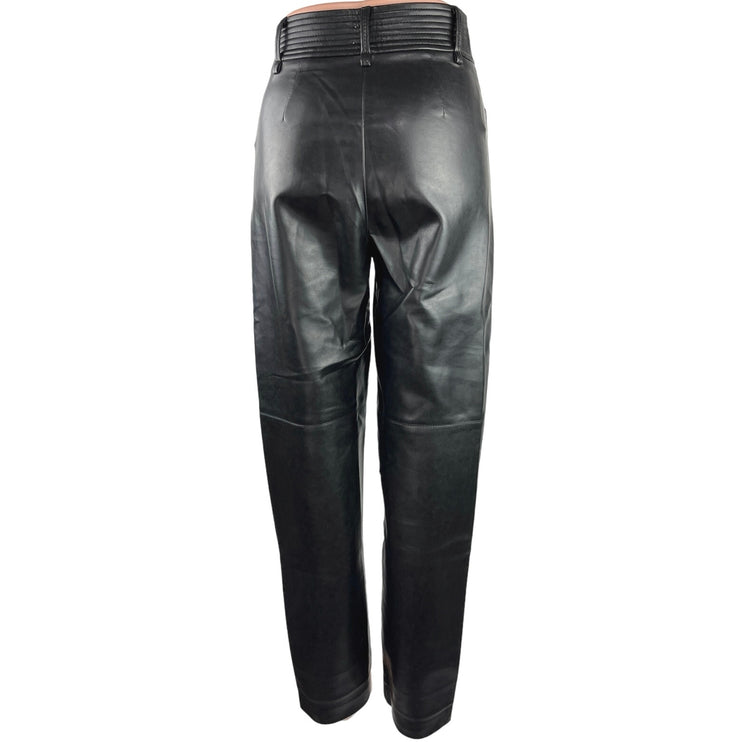 Aritzia Funk Black Faux Vegan Leather Straight Leg High Rise Double Snap Pants 2