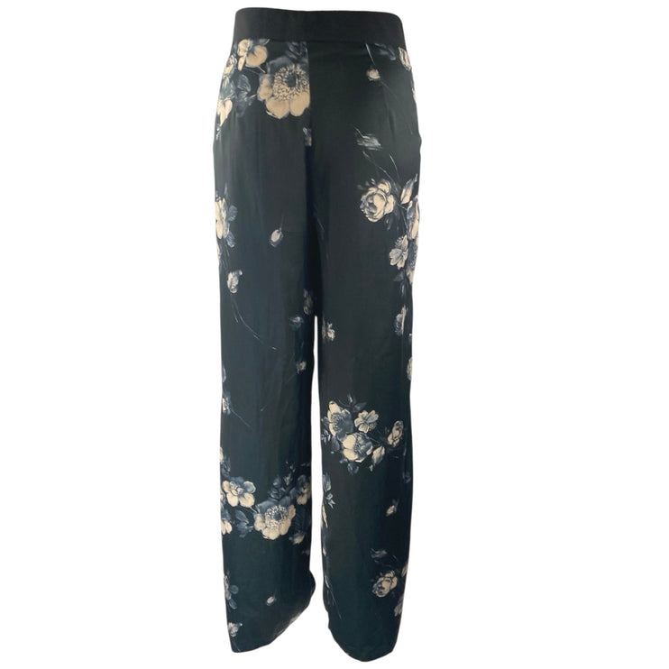 Rue 8isquit Womens Black Floral High Rise Wide Leg Button Trousers Pants 42/US M