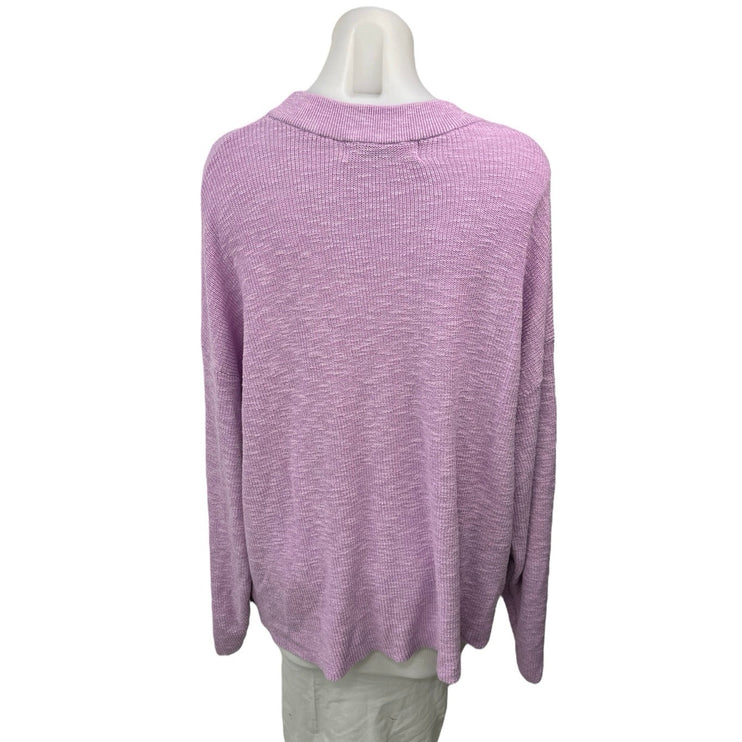 Free People Women's Purple Knitted Crew Neck Long Sleeve Pullover Sweater Top M