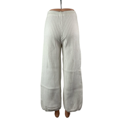 Glassons Women's White Ribbed Knit High Rise Wide Leg Trousers Pants Size XS