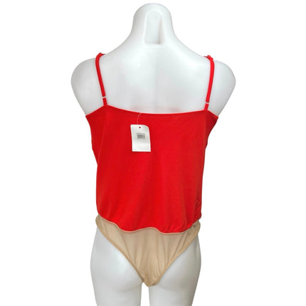 NEW ASTR Red Sleeveless Cowl Neck Silky Satin Cami Camisole Bodysuit Tank Top L