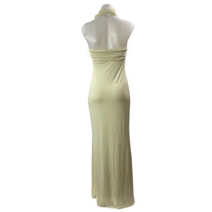 Peppermayo Light Yellow Cross Halter Sleeveless Bridesmaid Maxi Dress Size 4