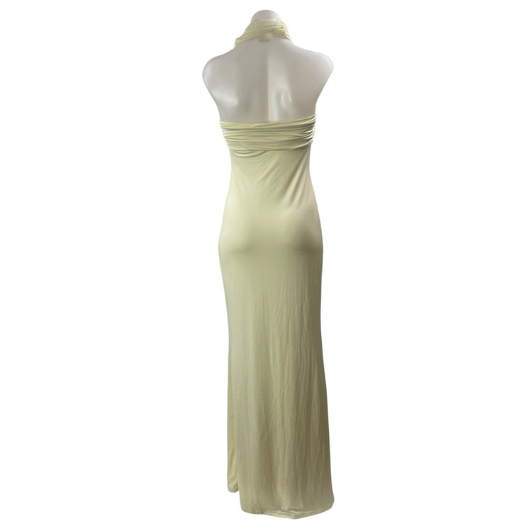 Peppermayo Light Yellow Cross Halter Sleeveless Bridesmaid Maxi Dress Size 4