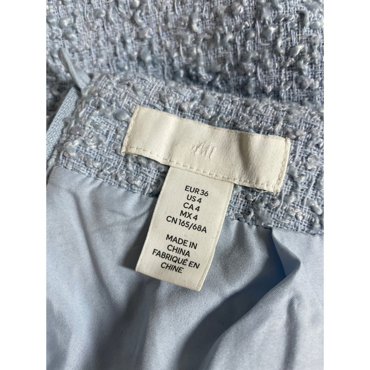 H&M Women Blue Tweed Textured Faux Pocket High Waist A Line Mini Skirt Size 4