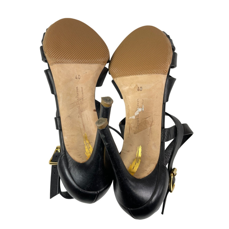 Rupert Sanderson Misty Women's Black Open Toe Stiletto Heels Strappy Sandals 7.5