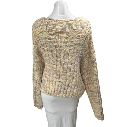 Free People Beige Knit Chunky Long Sleeve Oversized Pullover Sweater Top Size L