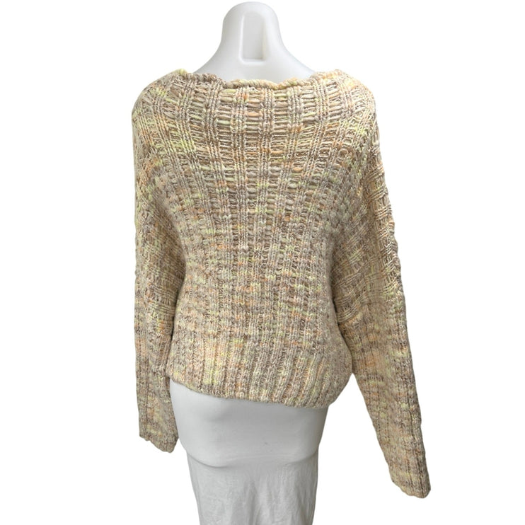 Free People Beige Knit Chunky Long Sleeve Oversized Pullover Sweater Top Size L
