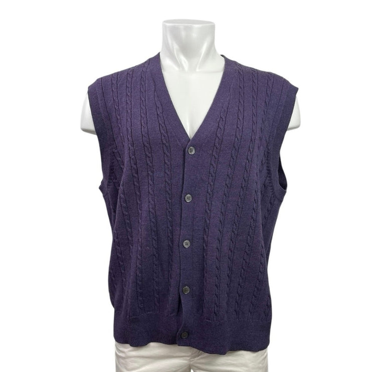 Viyella 100% Merino Wool Purple Cable Knit Button Down Cardigan Sweater Vest XL