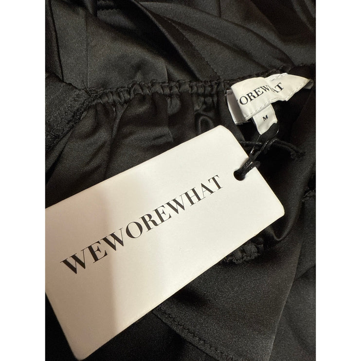 NEW WeWoreWhat Black Long Puff Sleeve Cutout Waist A Line Midi Dress Size XS