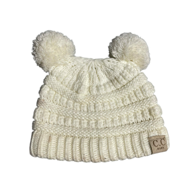 C.C Baby Girl Kids White Knit Bear Pom Pom Knit Winter Snow Beanie Hat OS