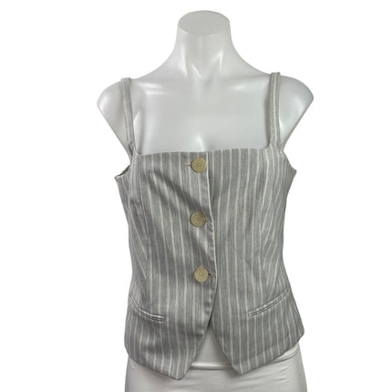 MNG Mango Women's Gray Striped Sleeveless Button Up Vest Tank Blouse Top Size M