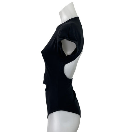 Zara Womens Black Crewneck Short Sleeve Open Back Bodysuit Tee T-shirt Top Sz M