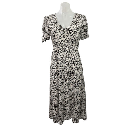 Loli Loli Black Leopard Animal Print Short Puff Sleeve A Line Midi Dress Size L
