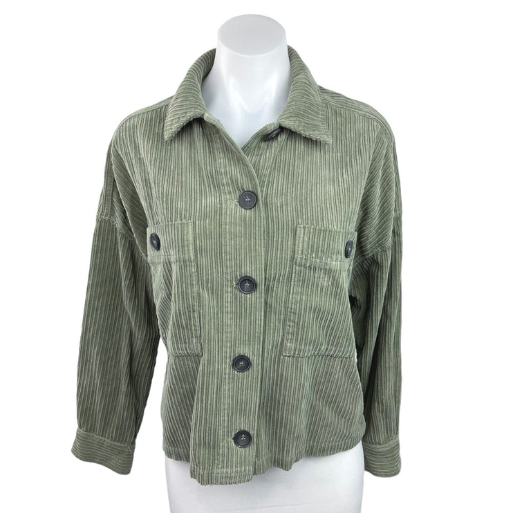 Zara Women's Green Corduroy Long Sleeve Collared Button Down Cropped Shacket XS