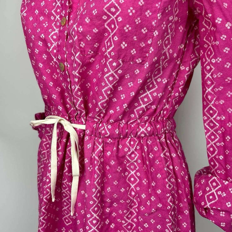 Anthropologie Meadow & Rue Pink Cotton Floral Tie Waist Button Up Shirt Dress 2