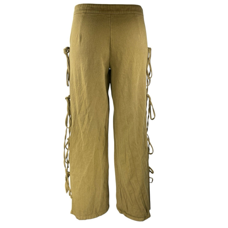 PLT Label Women's Green Mid Rise Side Tie Wide Leg Baggy Trousers Pants Size 4