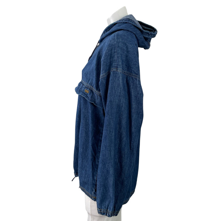Lee Women's Blue Hoodie Hooded 1/4 Zip Long Sleeve Denim Jean Popover Jacket M
