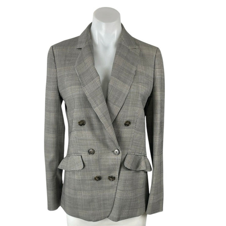 J.Crew Wool Gray Check Plaid Long Sleeve Double Breasted Blazer Coat Jacket Sz 2