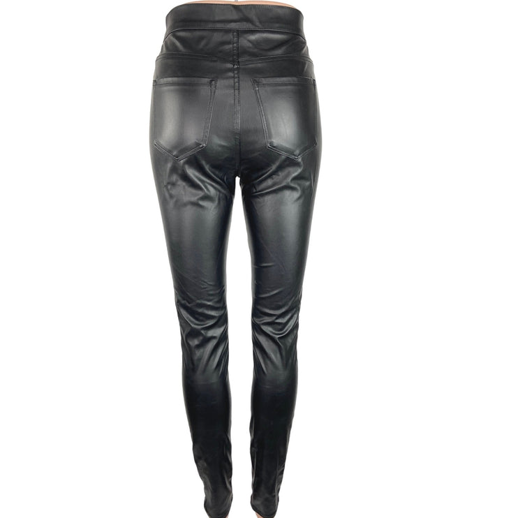 Vibrant M.I.U Black Vegan Leather PU High Rise Skinny Leg Stretch Ankle Pants 3