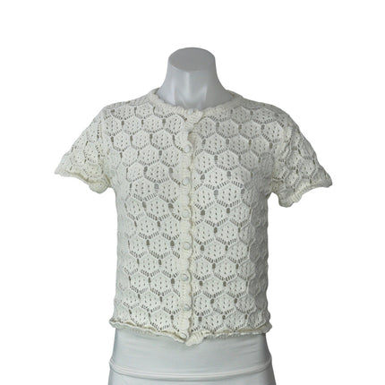 Princess Polly Cream Short Sleeves Crochet Open Knit Cardigan Sweater Top Size 8