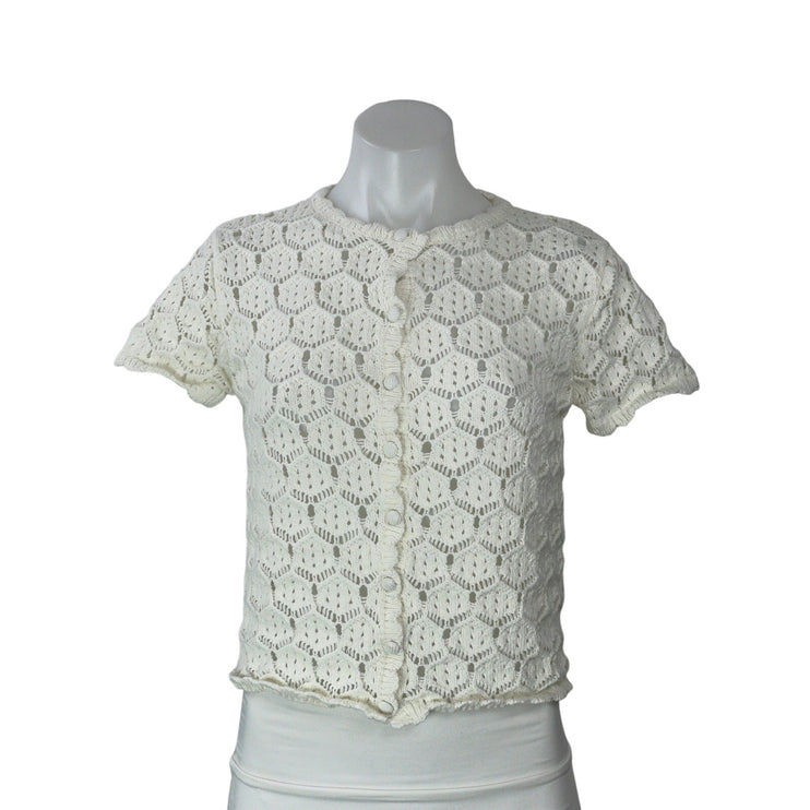 Princess Polly Cream Short Sleeves Crochet Open Knit Cardigan Sweater Top Size 8