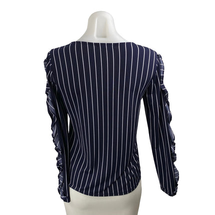 Banana Republic Women's Navy Blue Striped Ruffle Long Sleeve Blouse Top Size XS