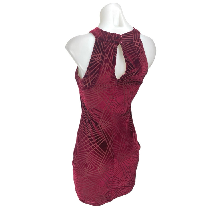 Emerald Sundae Red Velvet Velour Sleeveless Cross Mini Bodycon Dress Size S