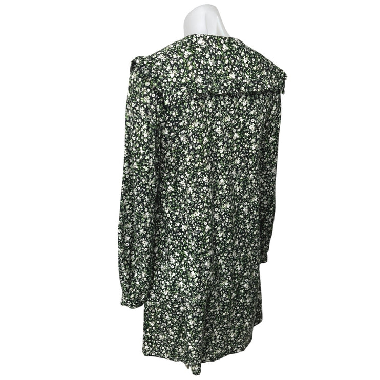 & Other Stories Black Green Floral Long Sleeve Peasant Mini Sheath Dress Sz 6