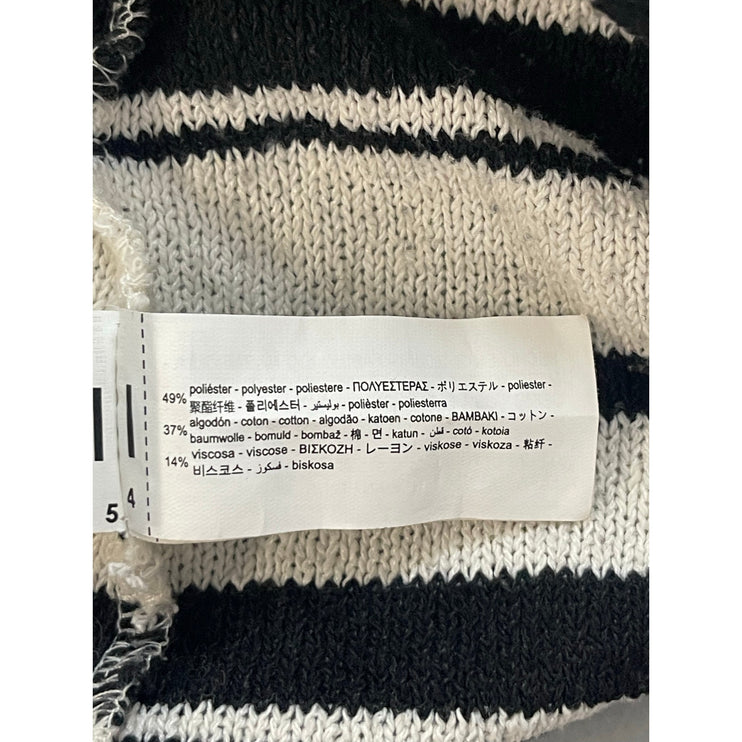 Zara Women's White Black Striped Crewneck Long Sleeve Crop Sweater Top Size L