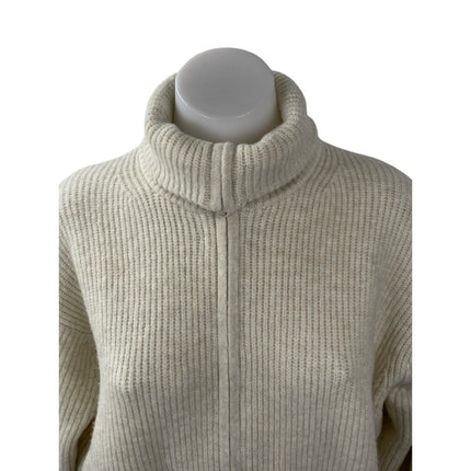 Uniqlo Women's Beige Ribbed Knit Long Sleeve Full Zip Turtleneck Sweater Top S