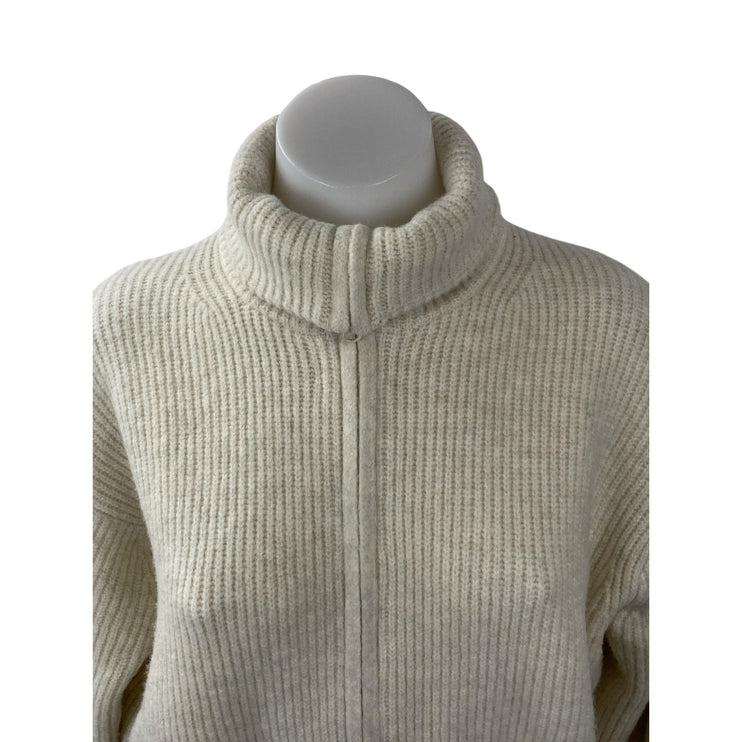 Uniqlo Women's Beige Ribbed Knit Long Sleeve Full Zip Turtleneck Sweater Top S