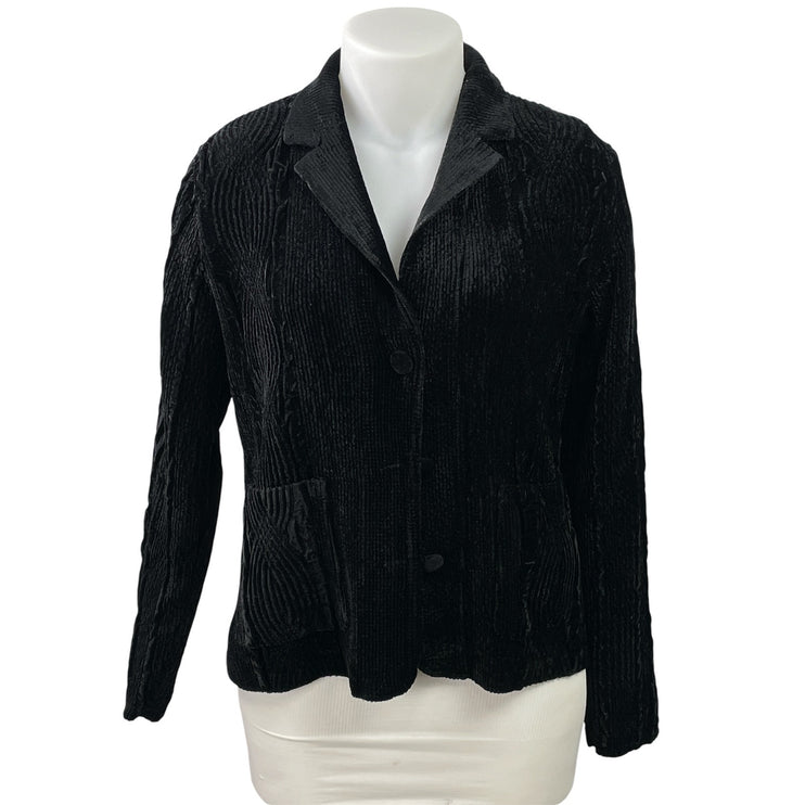 Sara Teabella Women's Black Velvet Velour Long Sleeve Button Down Shirt Top XL