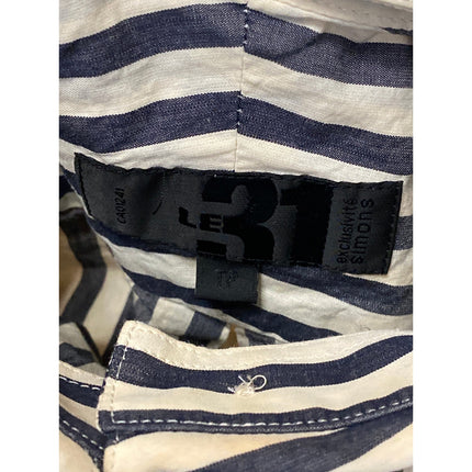 Le31 Simons Women's Black Beige Striped Long Sleeve Button Down Shirt Top Size M