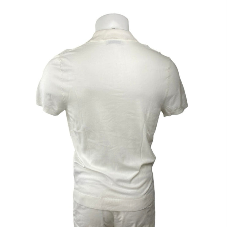 Zara Men's Whire Collared Button Short Sleeve Golf Knit Polo Shirt Top Size M