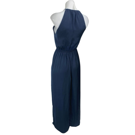 H&M Navy Blue Sleeveless High Neck Tie Waist Keyhole Blouson Maxi Dress Size 0