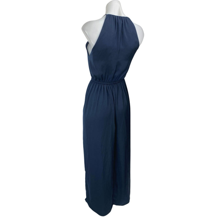 H&M Navy Blue Sleeveless High Neck Tie Waist Keyhole Blouson Maxi Dress Size 0