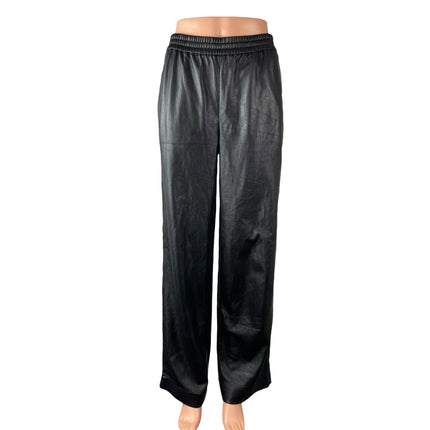Aritzia Babaton Black Faux Vegan Leather High Rise Wide Leg Trousers Pants Sz 4