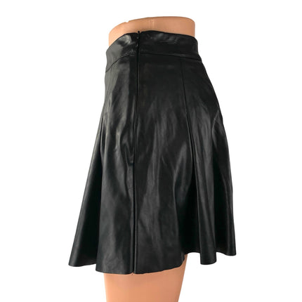 Better Be Women's Black Faux Vegan Leather Pleated Mini Flare A-Line Skirt Sz S