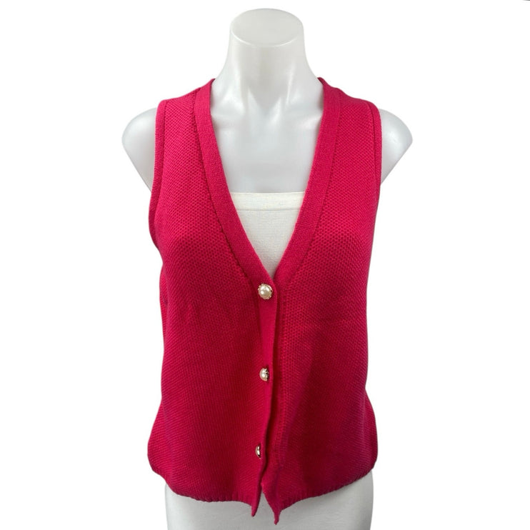 Love by Design Pink Sleeveless Pearl Button V-neck Knit Sweater Vest Tank Top XL