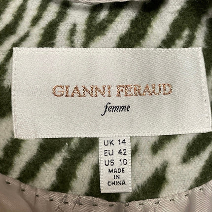 GIANNI FERAUD Womens Green Animal Print Single Breasted Over Coat Jacket Sz 10