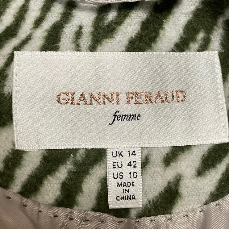 GIANNI FERAUD Womens Green Animal Print Single Breasted Over Coat Jacket Sz 10