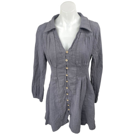 Heyson Gray Long Sleeve Collared V-Neck Button Down A Line Mini Dress Size S
